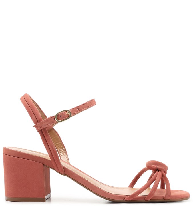 Sandália Rosa Couro Salto Bloco Fivela Lady Blush