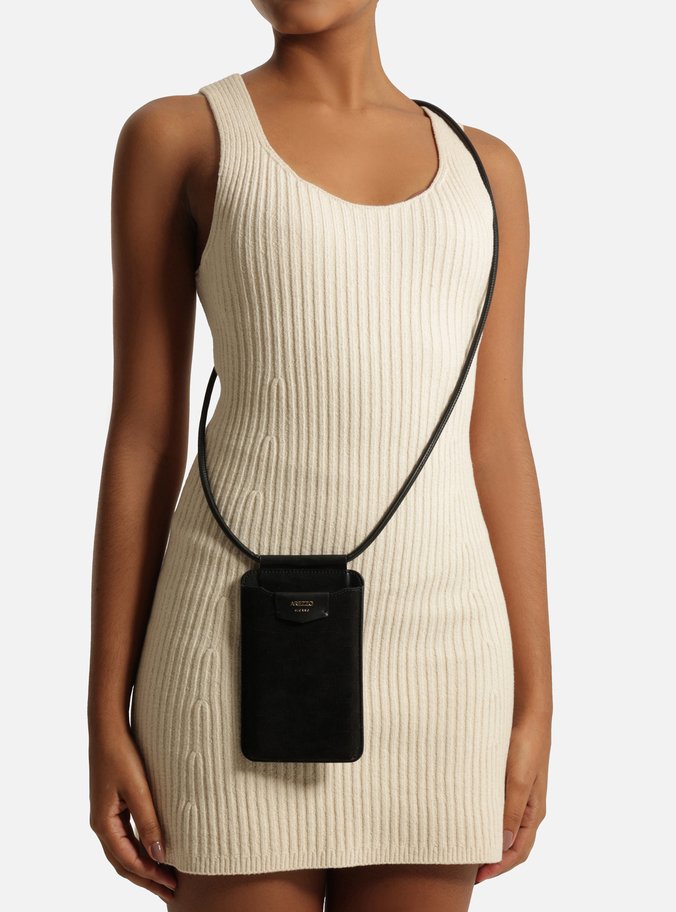 Mini Bag Preta Acamurçada Tressê Porta-Celular