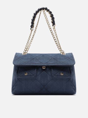 Shoulder Azul Jeans Matelassê Grande Bolsos