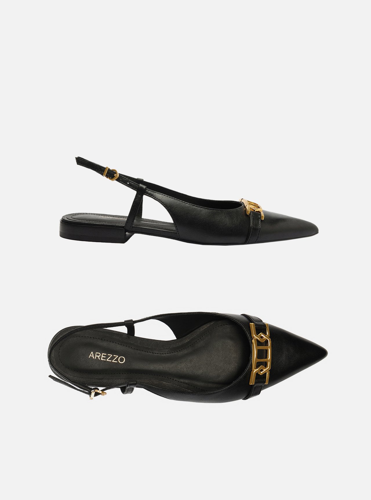 Sapatilha Preta Couro Bico Fino Slingback Metal — foto 6