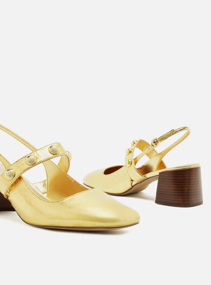 Scarpin Dourado Salto Bloco