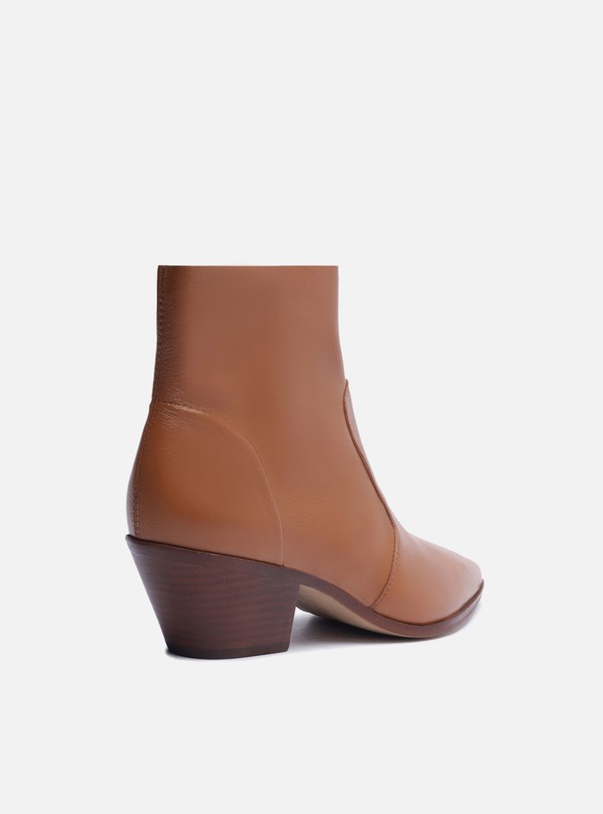 Bota Marrom Couro Cano Curto Bico Fino