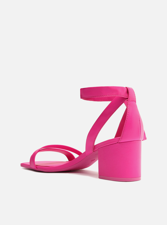 Sandália Rosa Couro Salto Bloco Lace Up