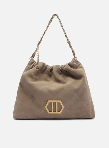Bolsa Hobo Cinza Couro Acamurçado Esther Grande