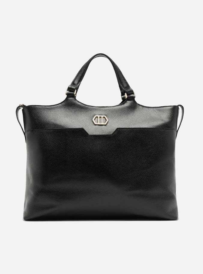 Bolsa Tote Preta Couro Grande Bolso Frontal