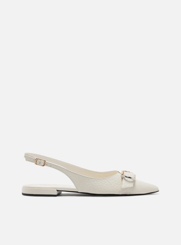 Sapatilha Branca Couro Textura Slingback Fivela