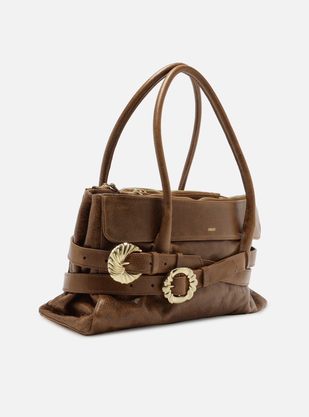 Bolsa Shoulder Marrom Couro Grande Fivelas Douradas — foto 5