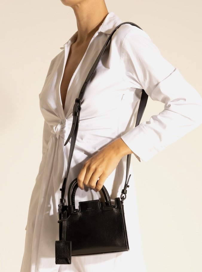 Bolsa Tote Preta Couro Abbraccio Pequena
