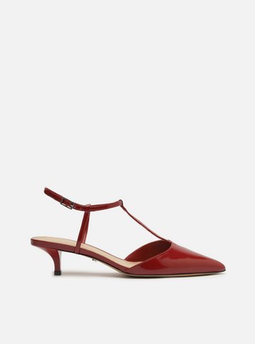 Scarpin Vermelho Verniz Salto Kitten Aberto Tiras