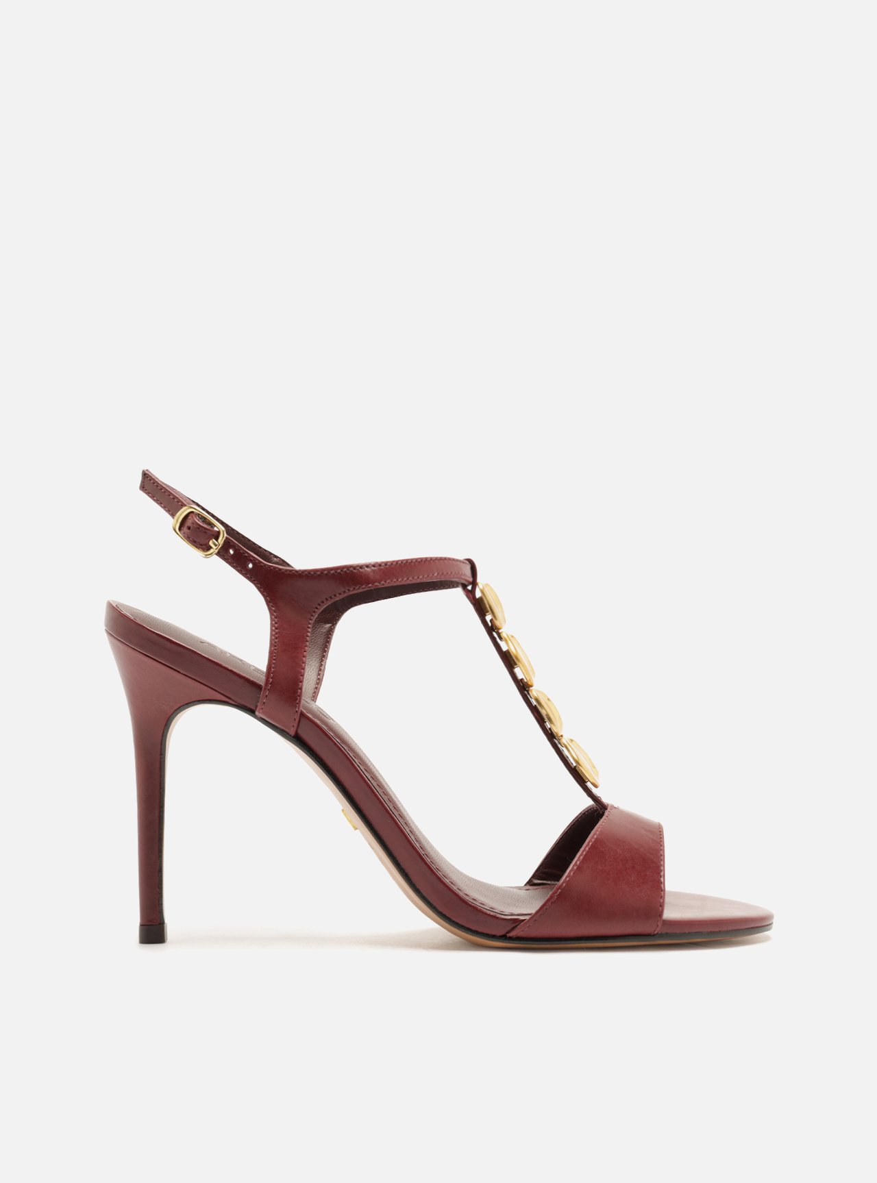 Sandália Vermelha Couro Slingback Salto Fino Metais — foto 1