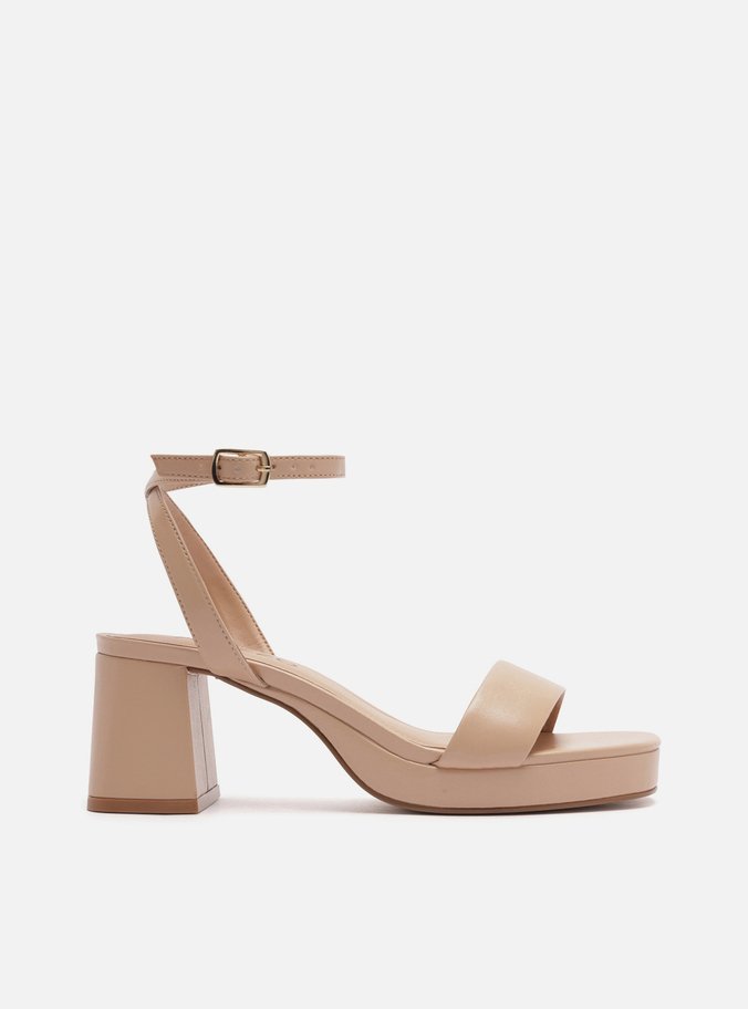Sandália Nude Salto Bloco Médio