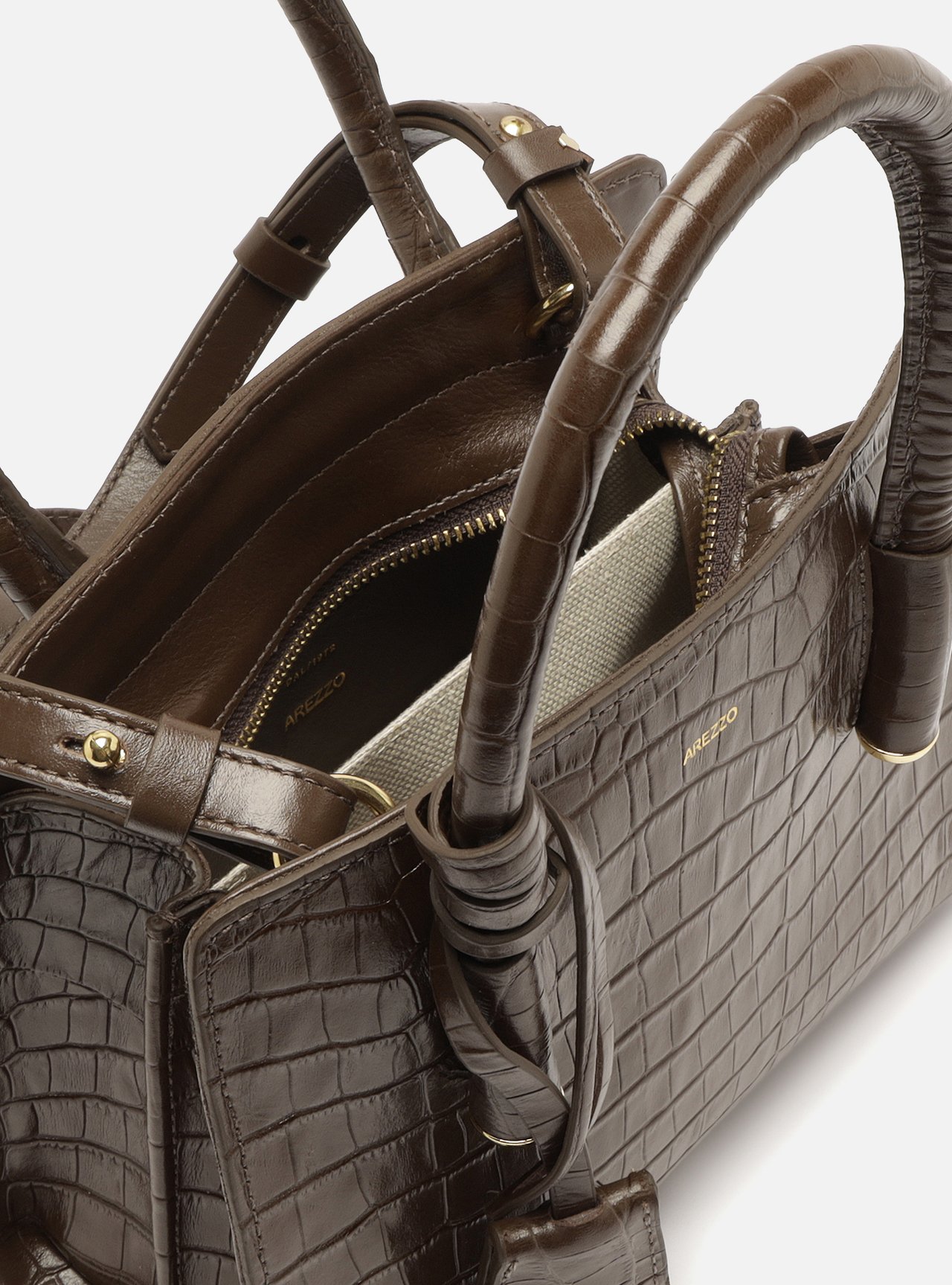 Bolsa Tote Marrom Couro Pequena Croco — foto 4