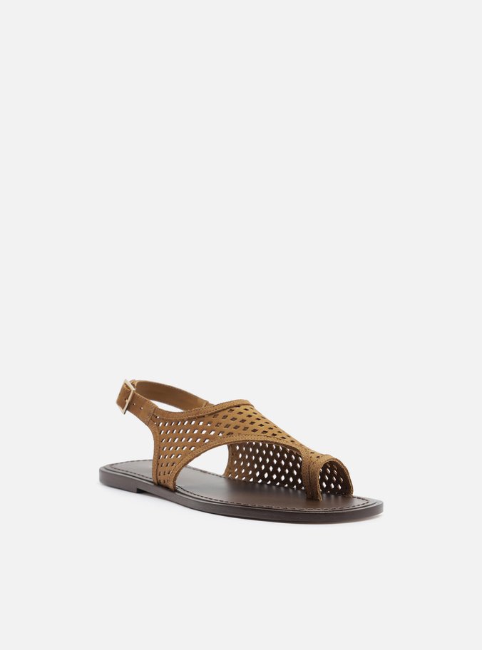 Rasteira Marrom Suede Cabedal Vazado Fivela