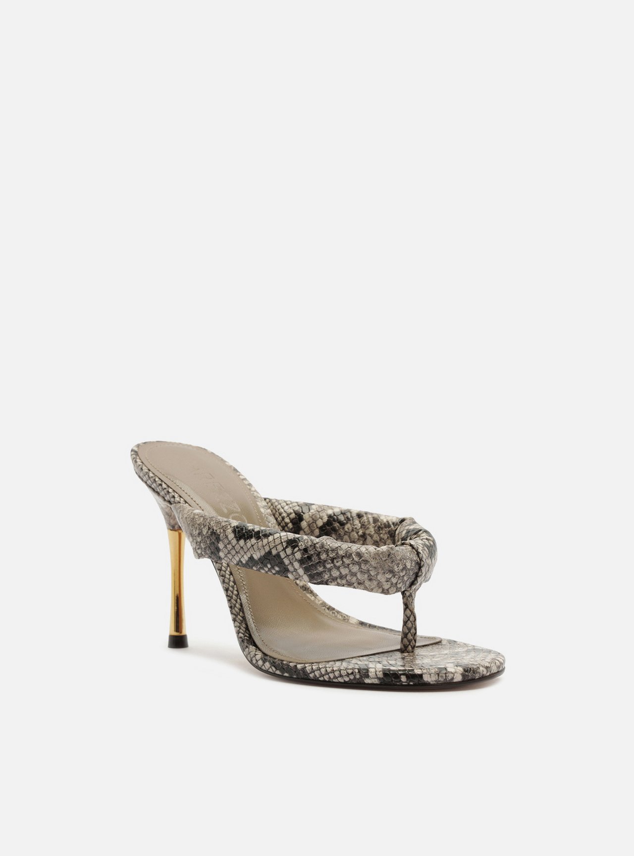 Sandália Animal Print Salto Fino Dourado Franzido — foto 2