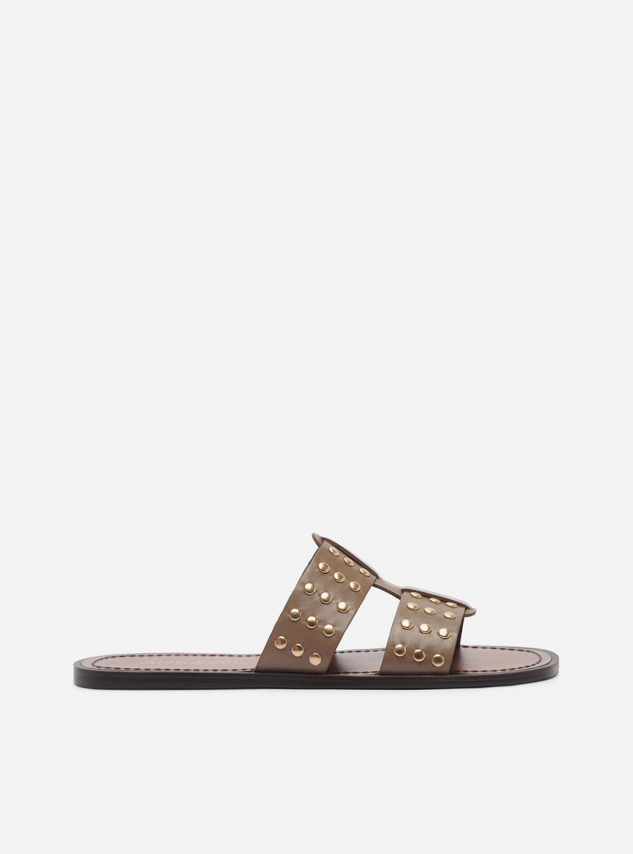 Sandália Rasteira Cinza Couro Studs — foto 1