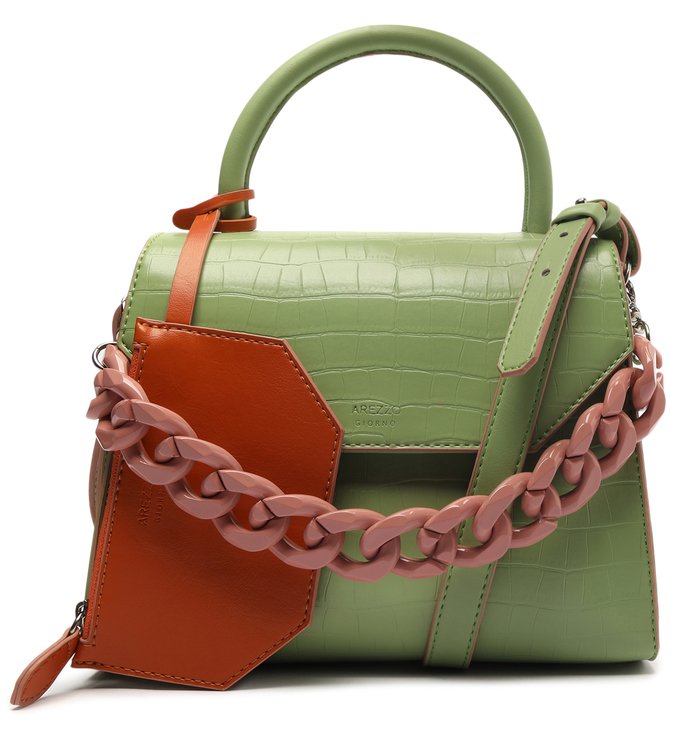 Bolsa Satchel Verde Croco Iara Média
