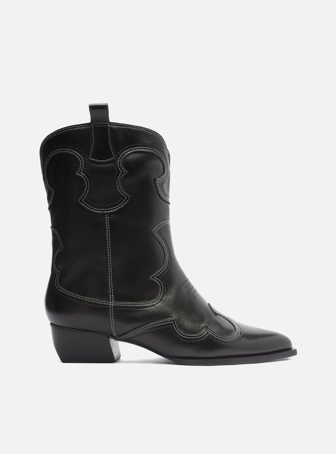 Bota Preta Couro Cano Curto Western Folk
