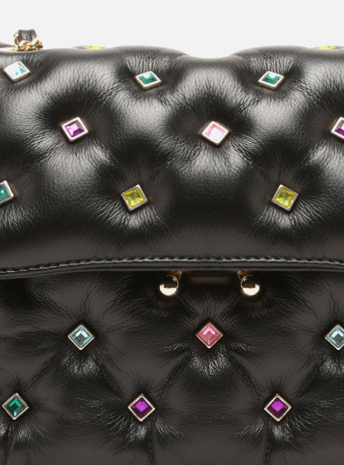 Bolsa Tiracolo Preta Couro Mizz Stones Média