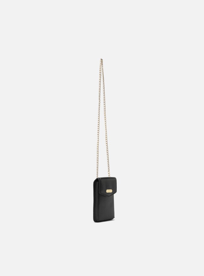 Mini Bag Preta Couro Porta-Celular Tag Metal
