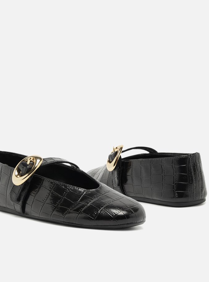 Sapatilha Preta Croco Fivela Maxi