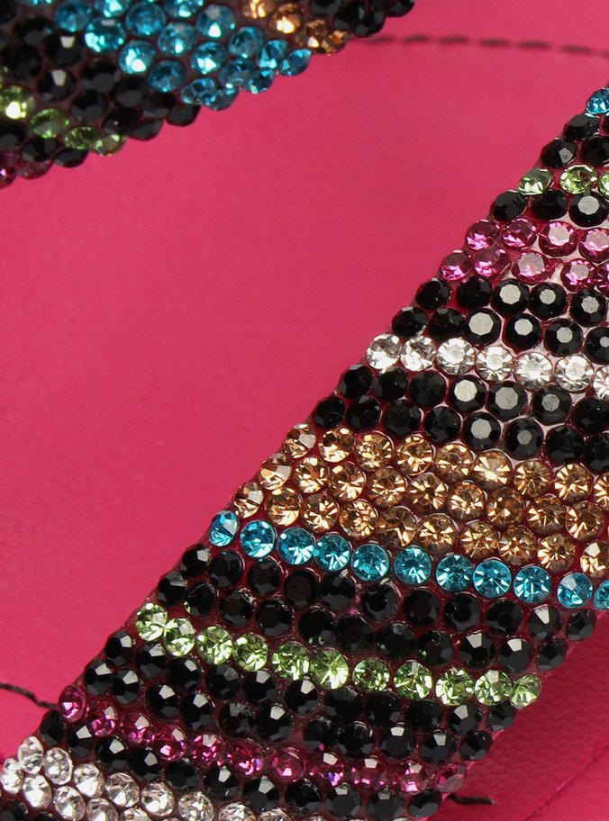 Sandália Rosa Bico Quadrado Tiras Strass