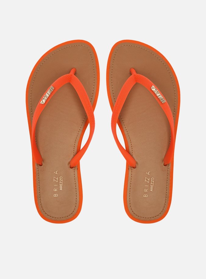 Chinelo de Dedo Tiras Laranja Palmilha Marrom