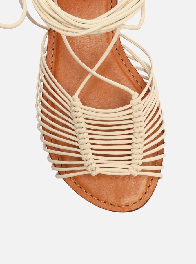 Sandália Rasteira Off-White Multi Tiras Amarração Ella