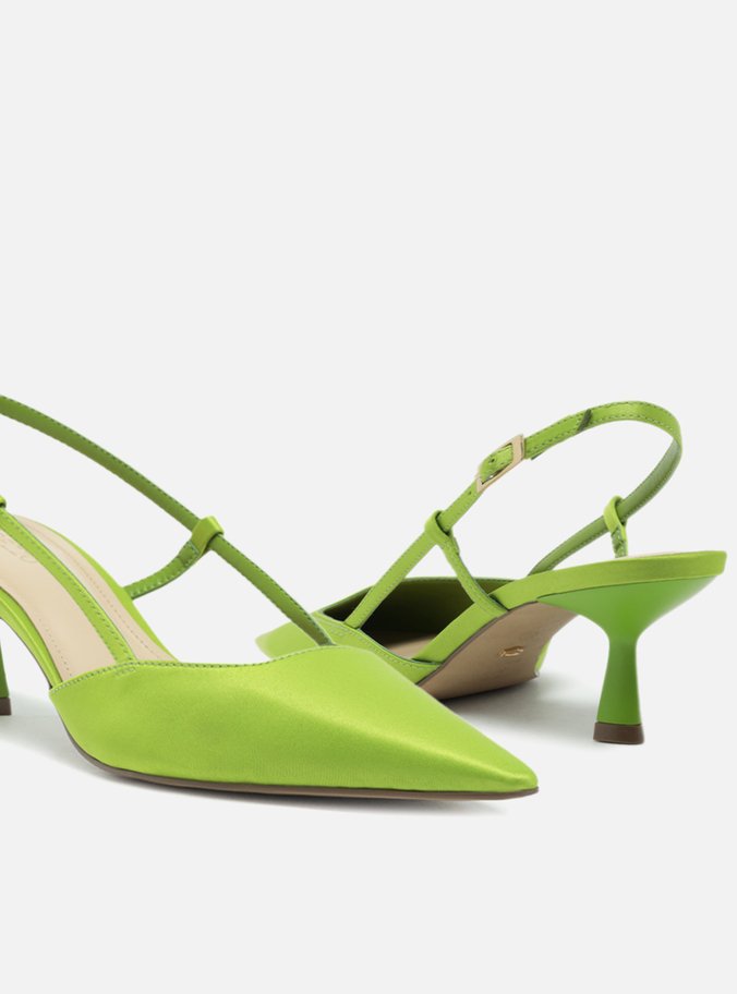 Scarpin Verde Cetim Salto Baixo Geométrico