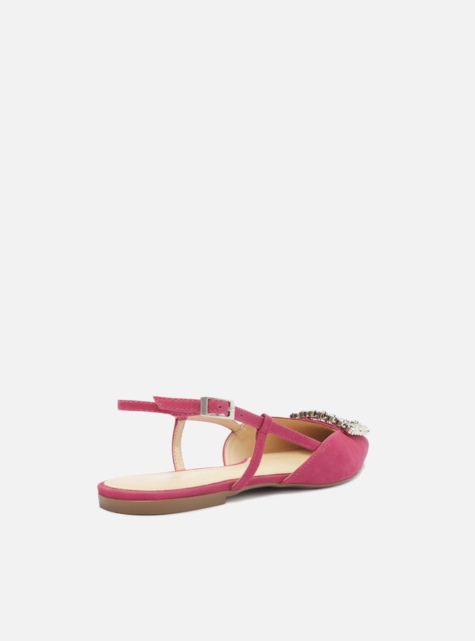 Sapatilha Rosa Nobuck Bico Fino Slingback Pedraria