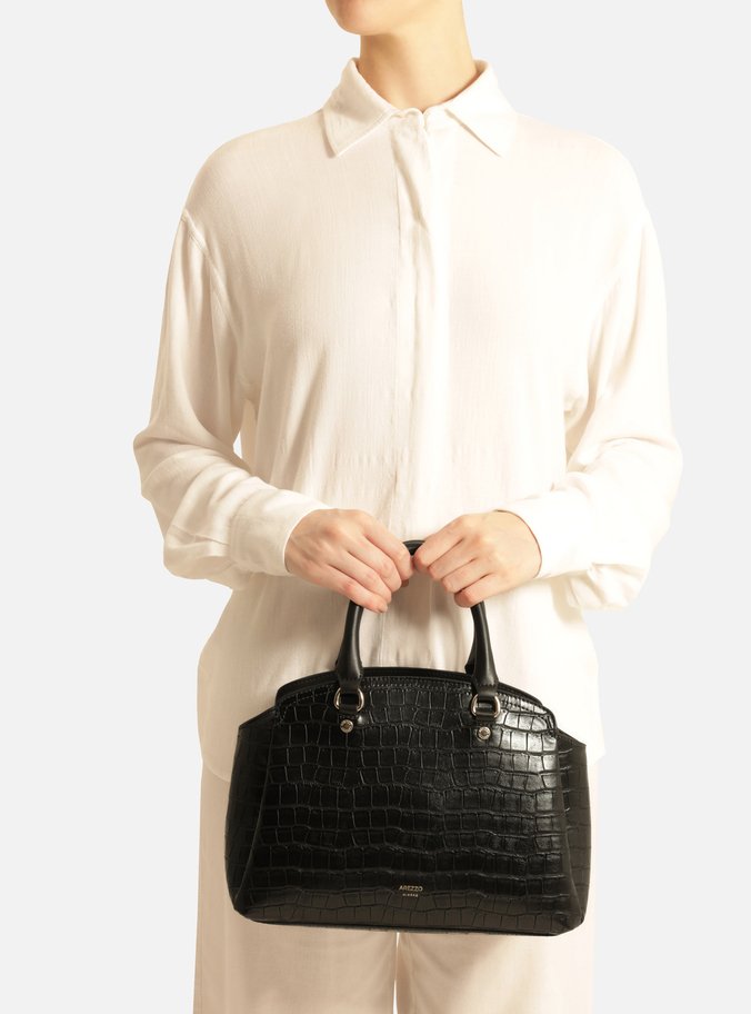 Bolsa Tote Preta Croco Média Textura
