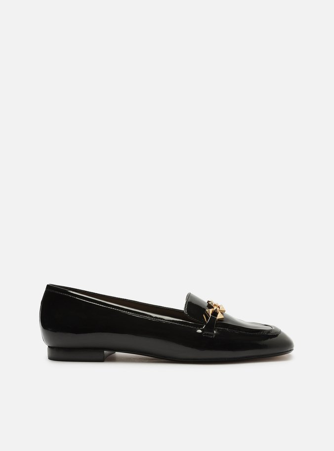 Mocassim Preto Verniz Metal Triângulo