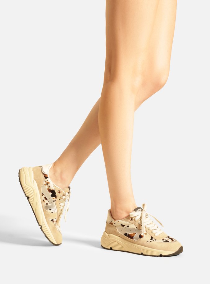 Tênis Bege Camurça Esportivo Animal Print Tag
