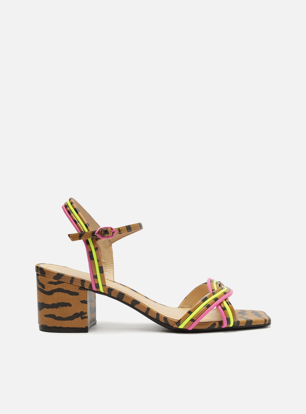 Sand lia Animal Print Salto Bloco Tiras Cruzadas Arezzo
