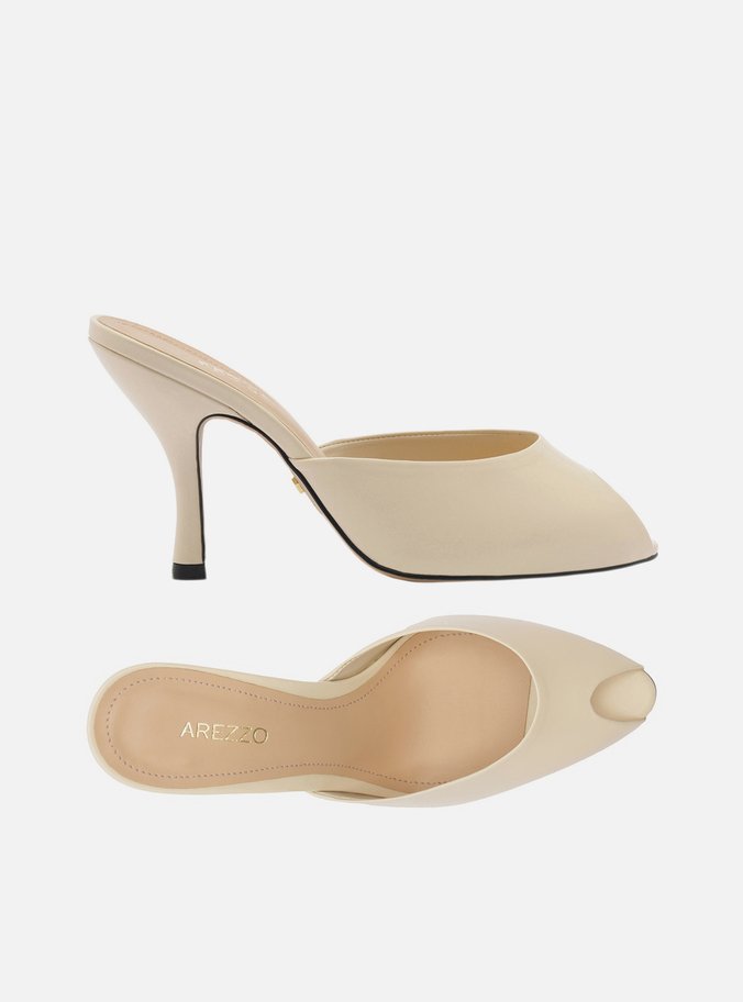 Mule Peep Toe Branca Couro Salto Alto