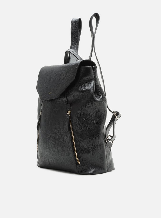 Mochila Preta Couro Grande Bolsos