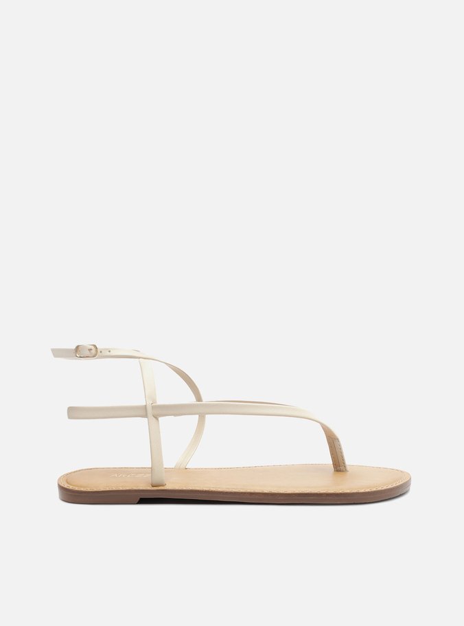 Sandália Branca Couro Slim Tira Inteira
