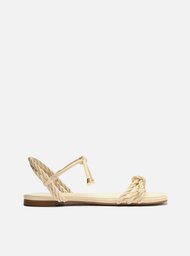 Sandália Rasteira Off-White Tiras Torcidas Nó