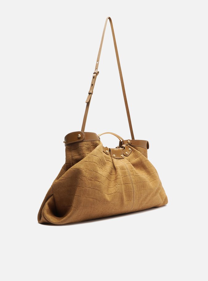 Bolsa Tote Marrom Suede Croco Grande