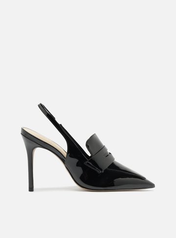 Scarpin Preto Verniz Salto Alto Sling Back