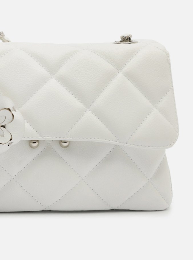 Bolsa Tiracolo Branca Couro Mizz Média Flor
