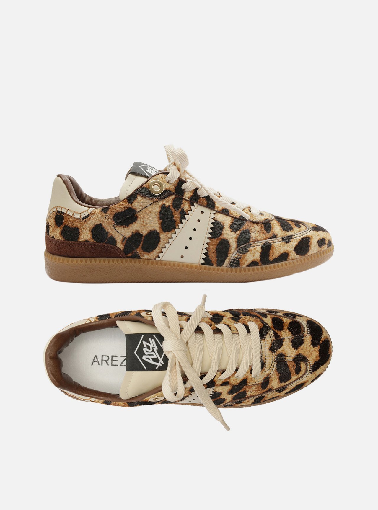 Tênis Animal Print Amarração Retrô Bege — foto 5