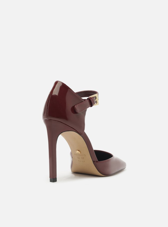 Scarpin Vinho Verniz Salto Alto Bico Quadrado