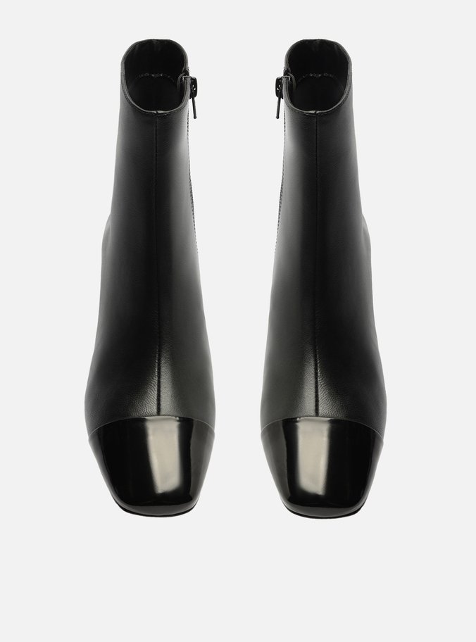 Bota Preta Couro Cano Curto Cap Toe Verniz