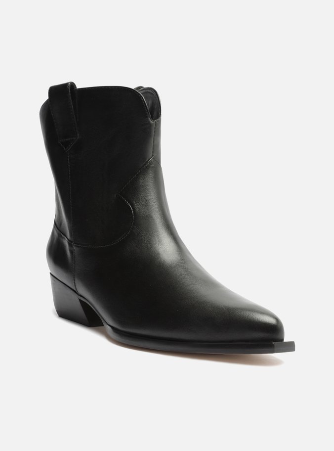 Bota Western Preta Couro Cano Curto