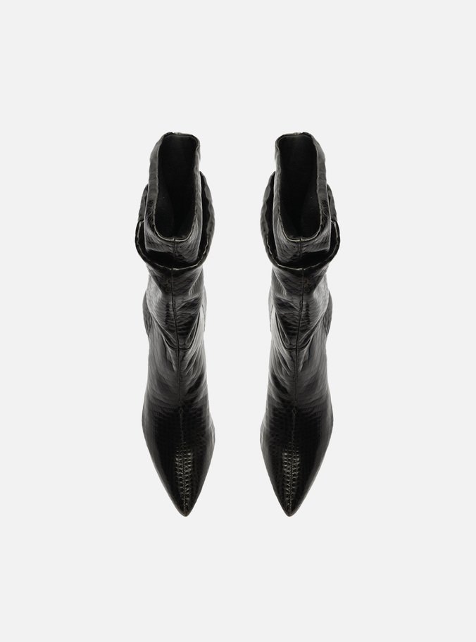 Bota Preta Snake Salto Alto Fino Slouchy