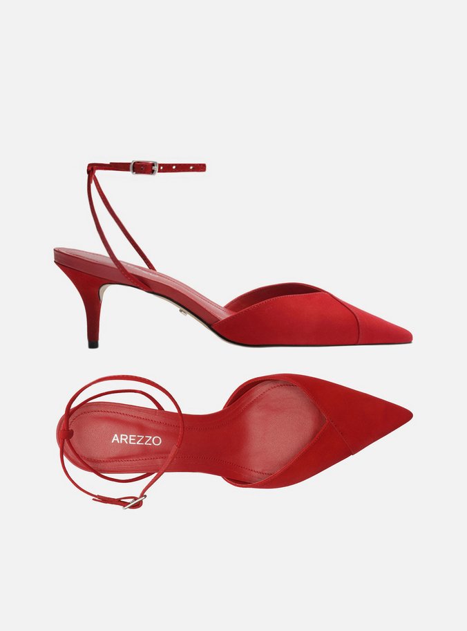 Scarpin Vermelho Nobuck Salto Kitten Aberto