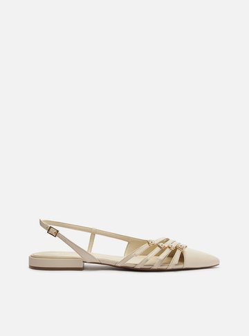 Sapatilha Branca Couro Slingback Tiras Fivelas