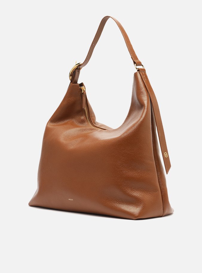 Bolsa Hobo Marrom Couro Grande Básica