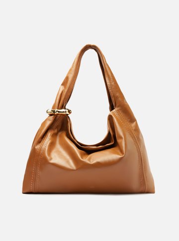 Bolsa Hobo Marrom Couro Grande Metal