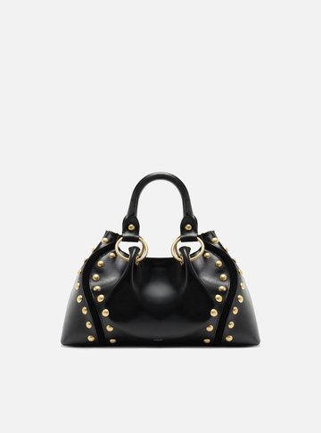 Bolsa Tote Preta Couro Média Rebites